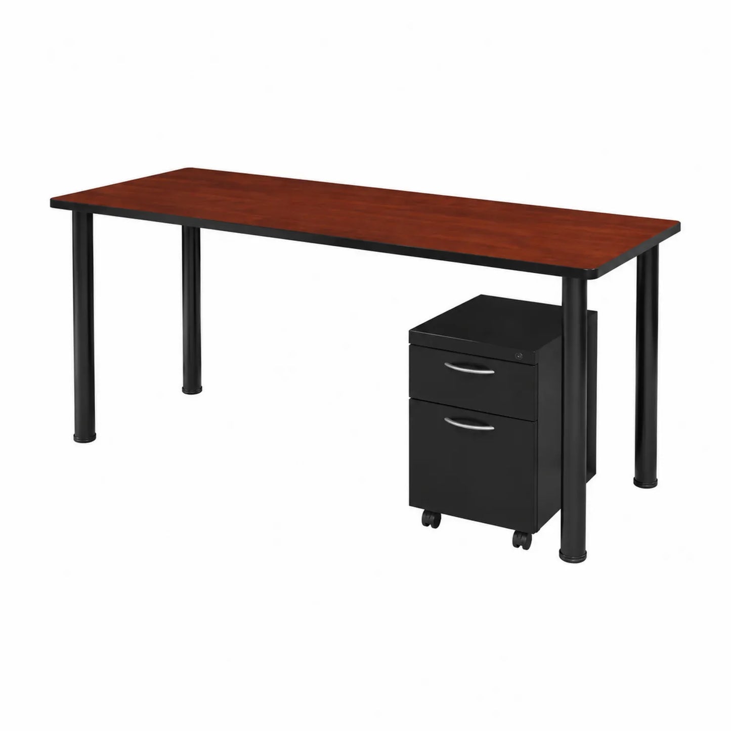 Schreibtisch mit Rollcontainer aus MDF-Holzwerkstoff und Metall in Rot/Schwarz