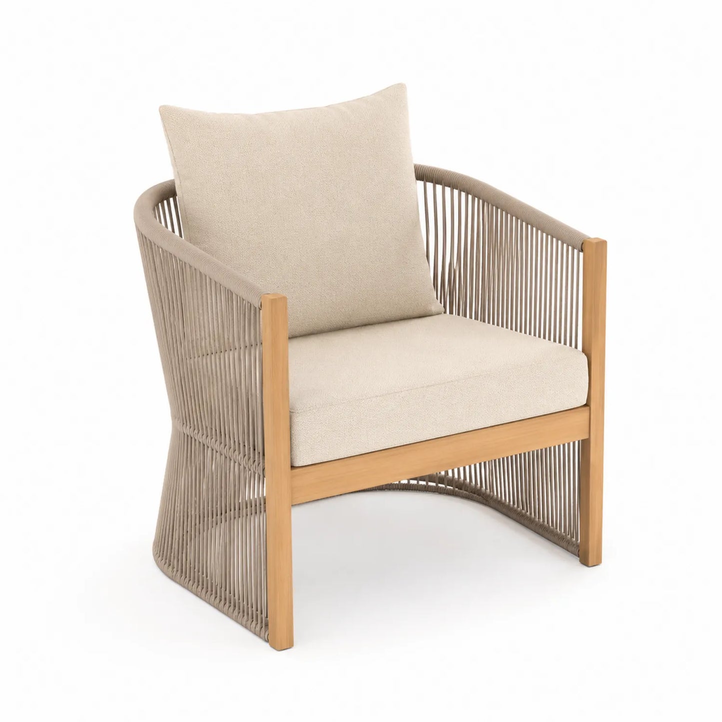 Teakholzstuhl mit Polyesterseil Beige 80x70x75 cm