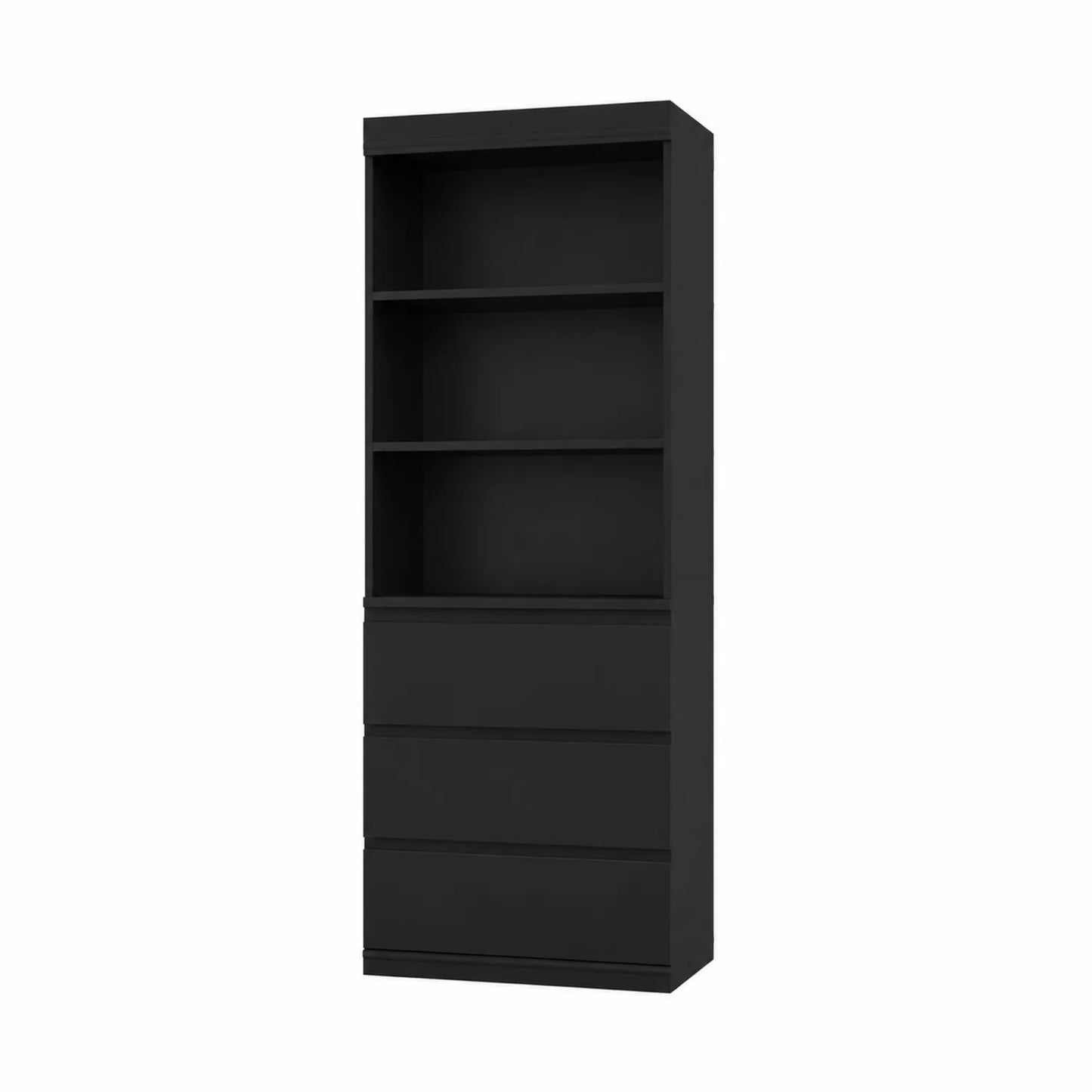 Bücherregal aus MDF-Holz Schwarz mit 4 Fächern und 3 Schubladen