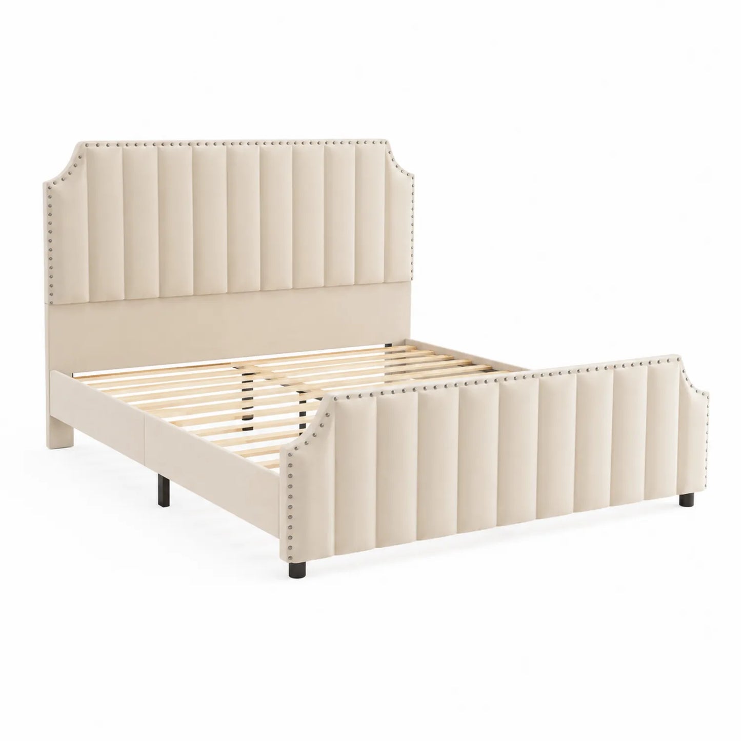 Polsterbett 160x200 cm Holzrahmen Kunstleder Beige