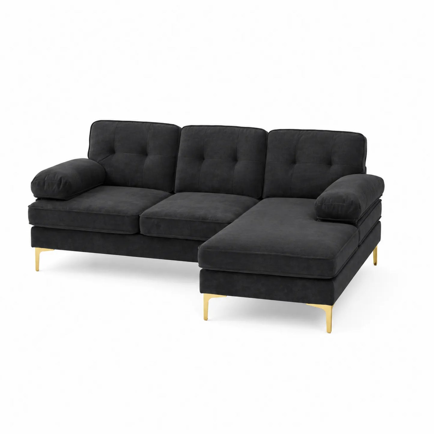 Ecksofa mit Samtbezug und Ottomane, Metallbeine, Dunkelgrau