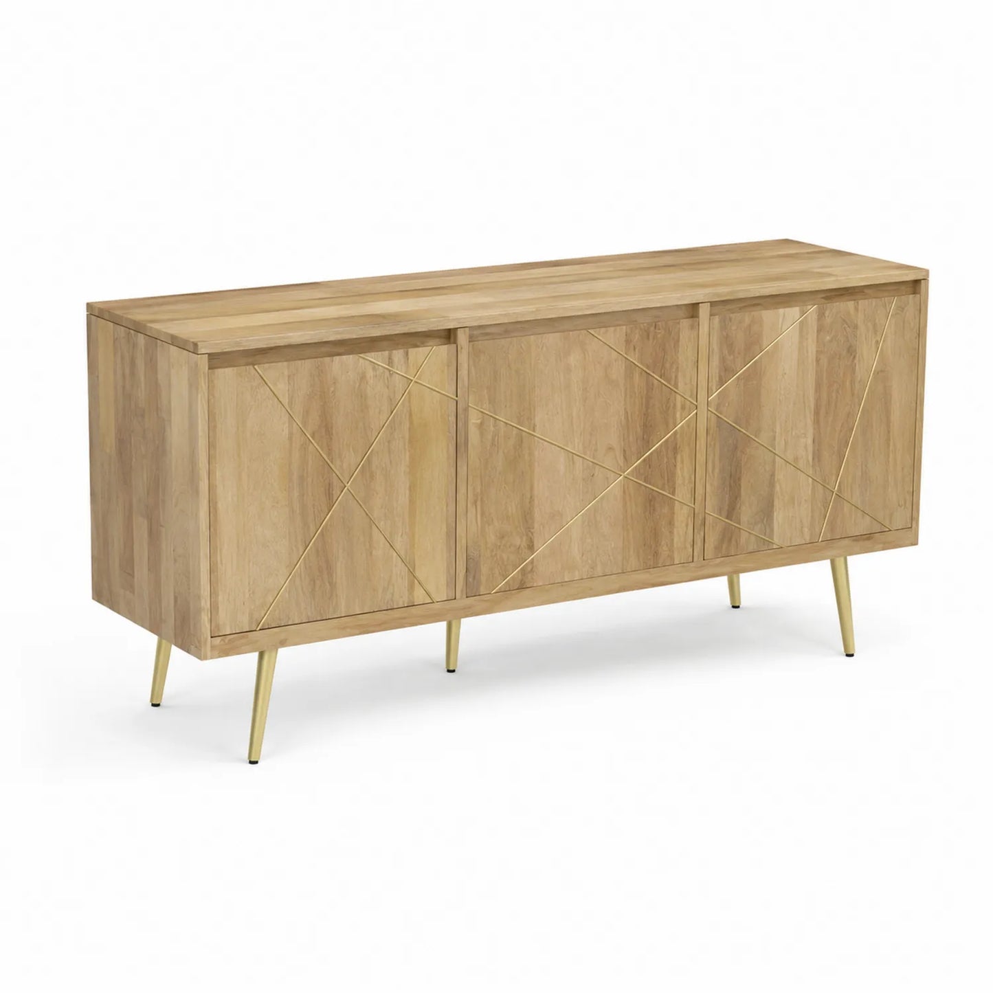 Sideboard aus Eichenfurnier-Holz mit Metallbeinen, Natur, 150cm x 40cm x 75cm