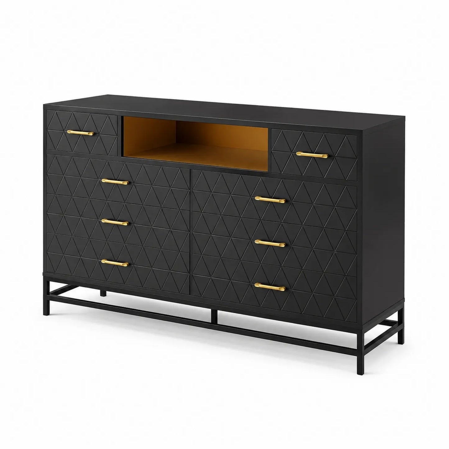 Schwarze MDF-Kommode mit goldfarbenen Metallgriffen 130cm
