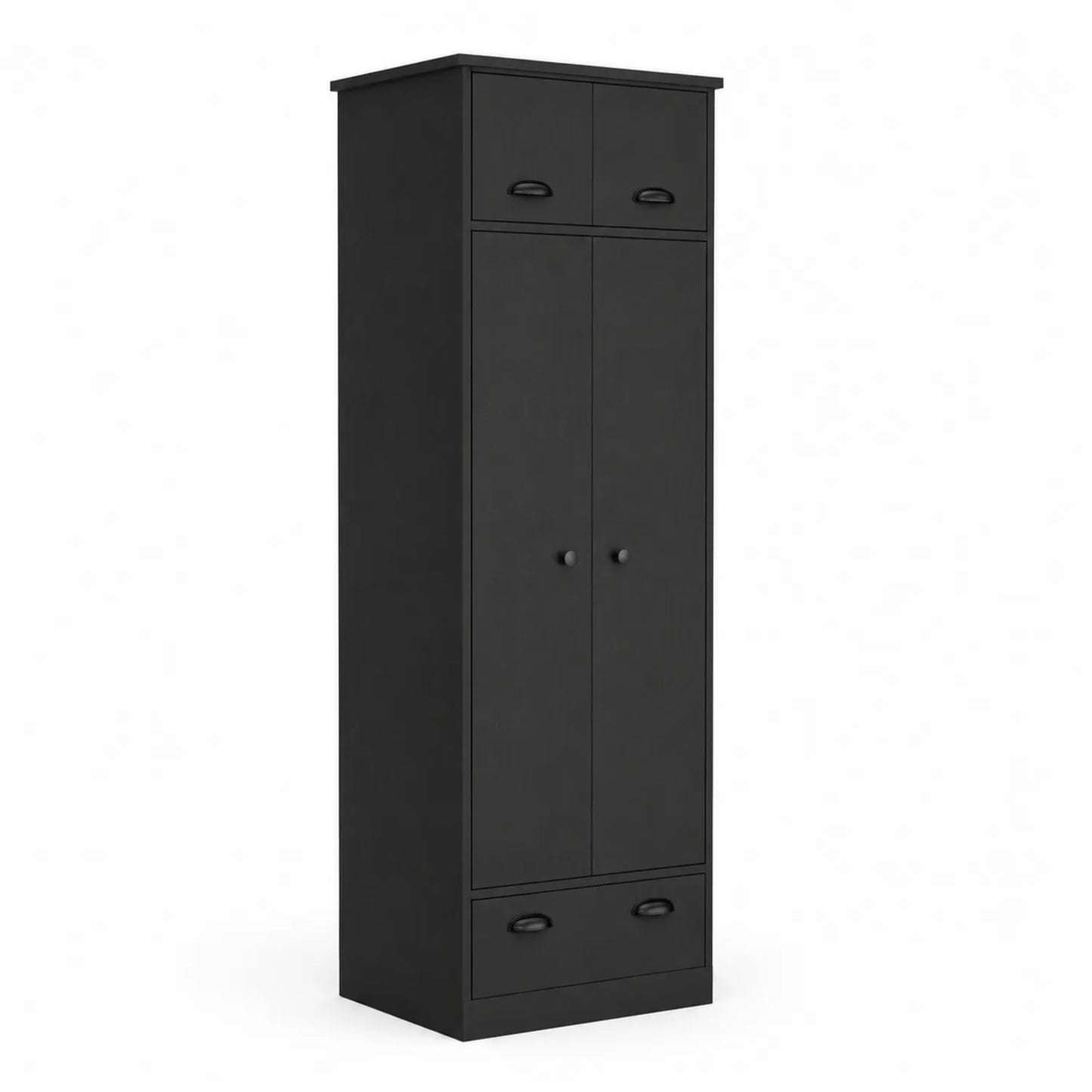 Schwarzer Kleiderschrank aus Holz mit 2 Türen und 2 Schubladen 60x40x180 cm