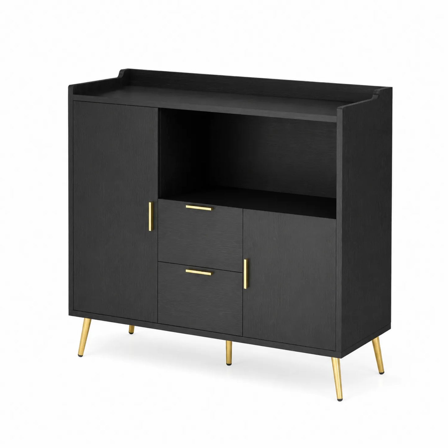 Sideboard mit Schubladen und Tür aus Holz und Metall Schwarz 80x90x35 cm