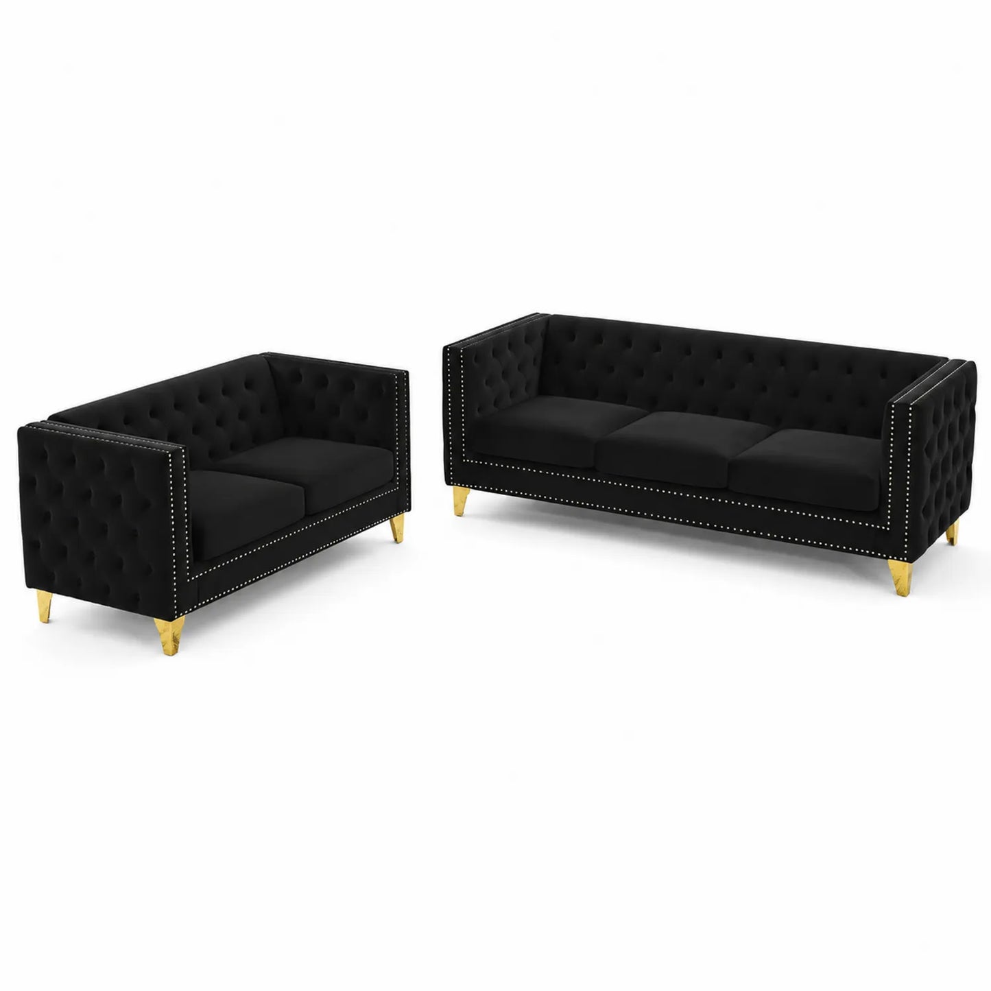 2-teiliges Sofa-Set Samt Schwarz mit Goldmetallbeinen