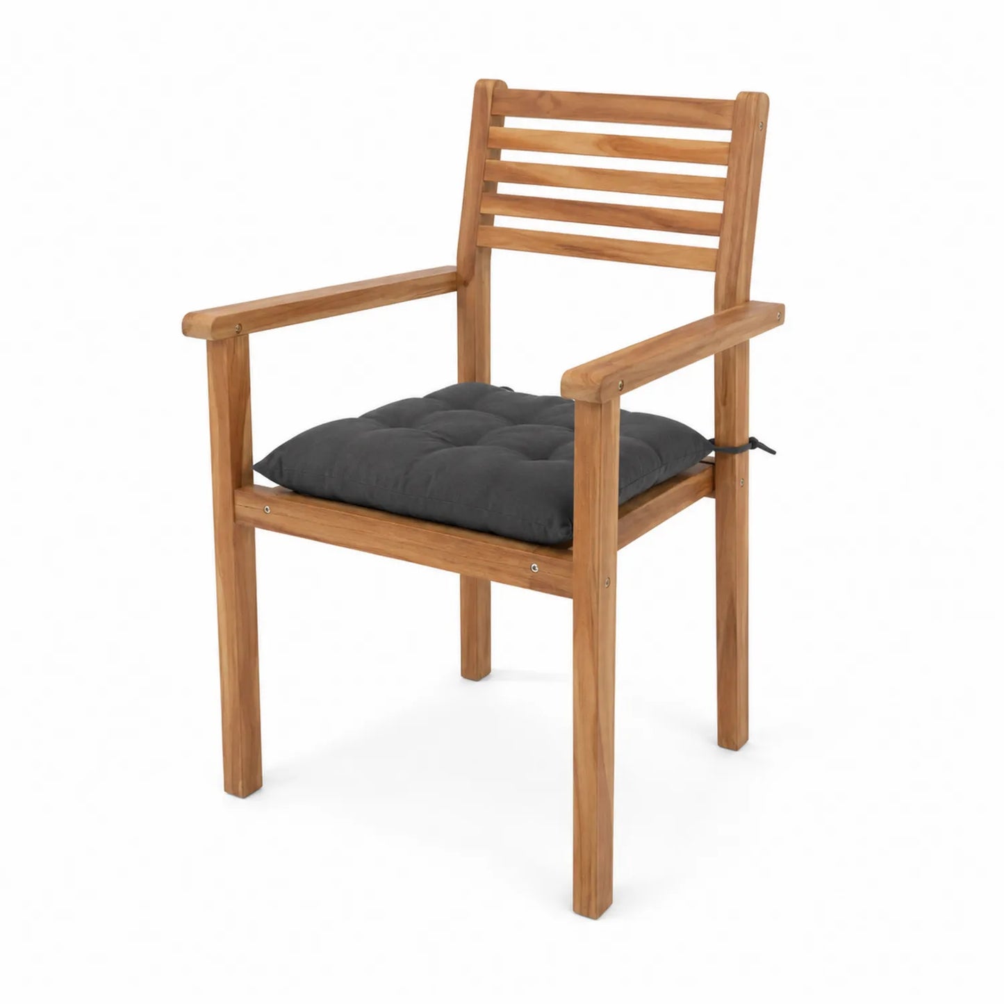 Outdoor-Armlehnstuhl aus Teakholz mit grauem Polyester-Sitzpolster