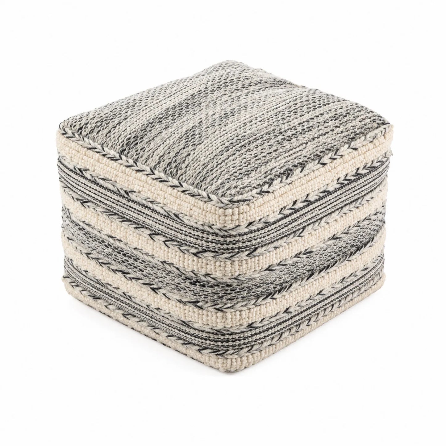 Hocker quadratisch Baumwolle Beige/Schwarz