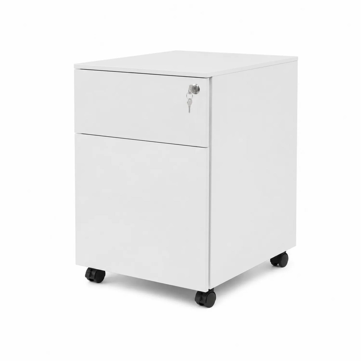 Stahl Aktenschrank mit Schloss und Rollen Weiß