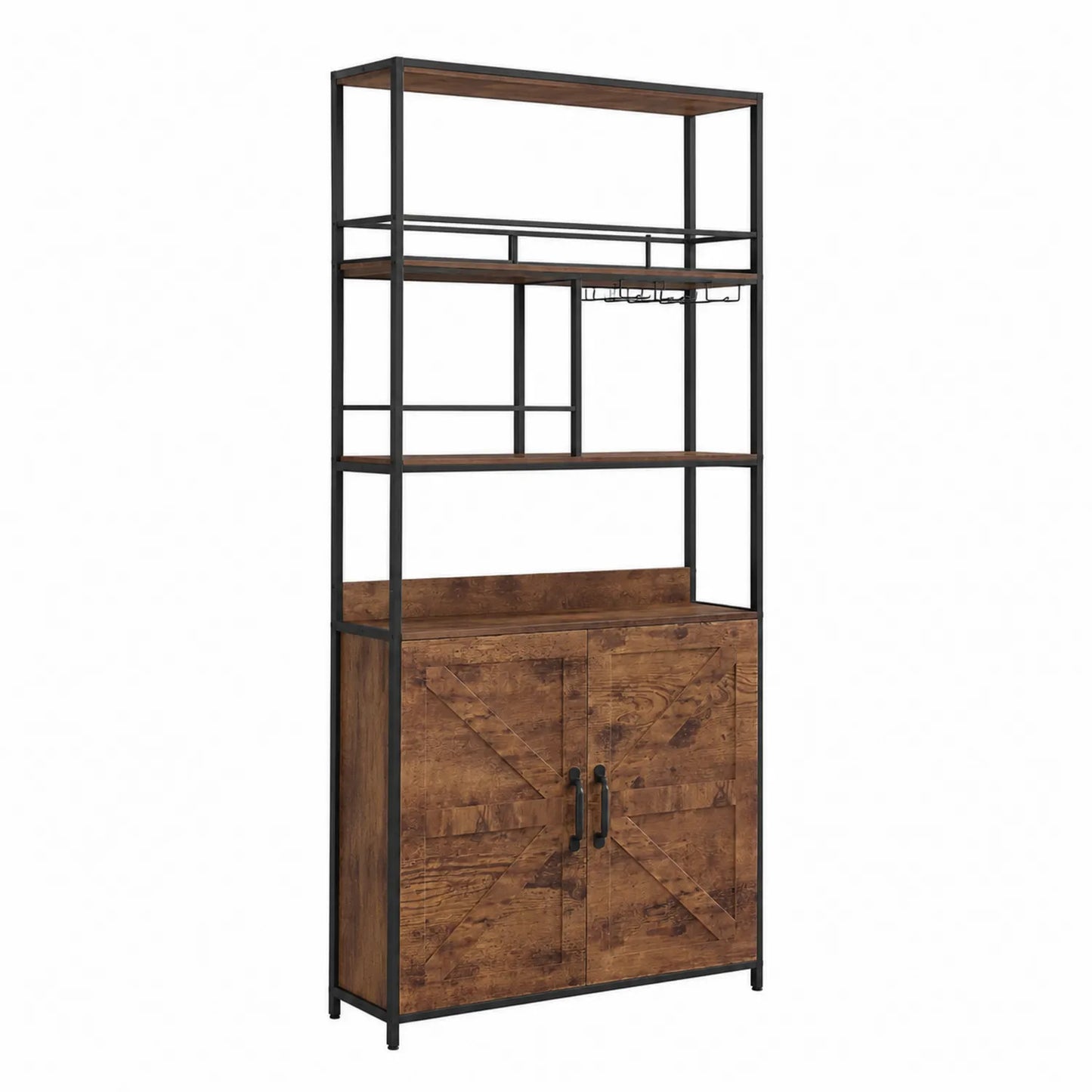 Regal mit Schrank aus Metall und Holz Braun/Schwarz 80x40x180cm