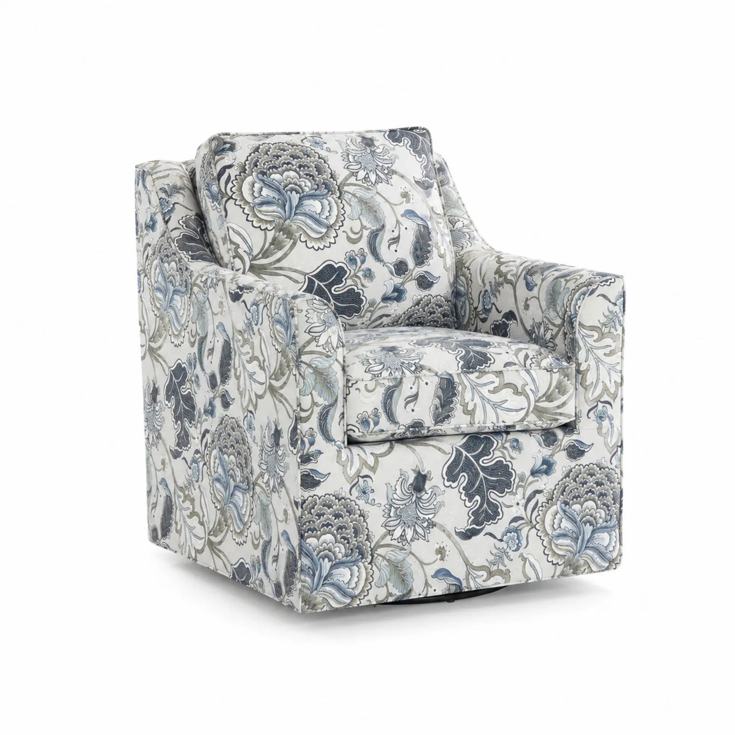Drehbarer Sessel aus Baumwolle mit Blumenmuster Blau/Grau