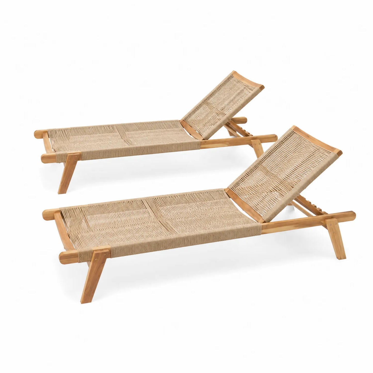 2er-Set Sonnenliegen Teakholz verstellbar 200x65x35cm Natur