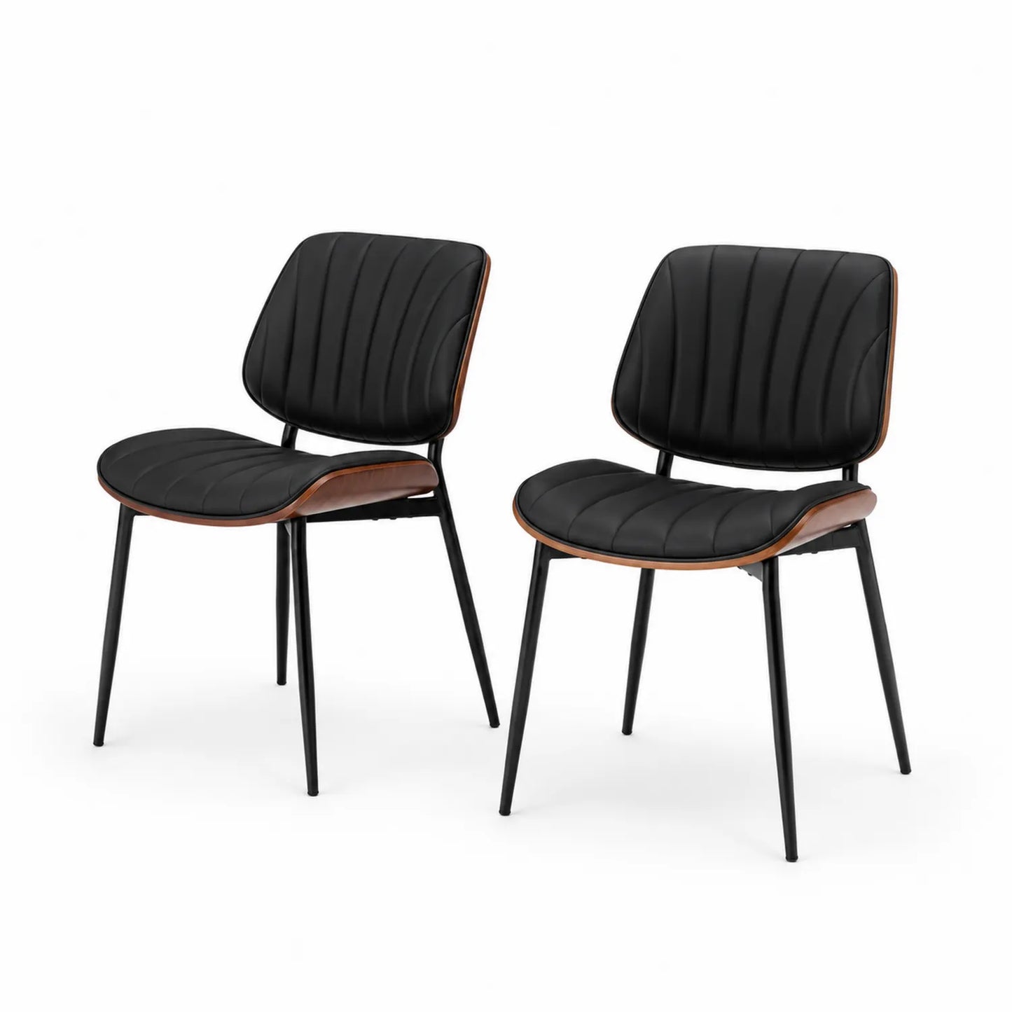 2er Set Esszimmerstühle PU-Leder Schwarz Metall
