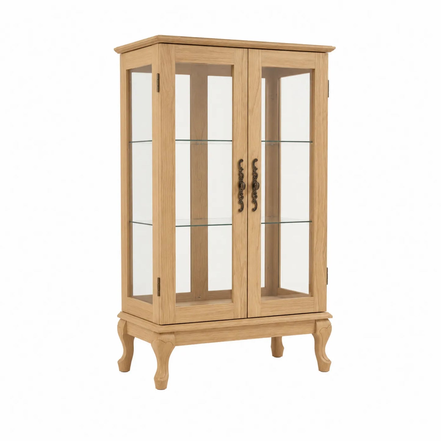 Standvitrine Eichenholz Gehärtetes Glas 2 Türen Beige