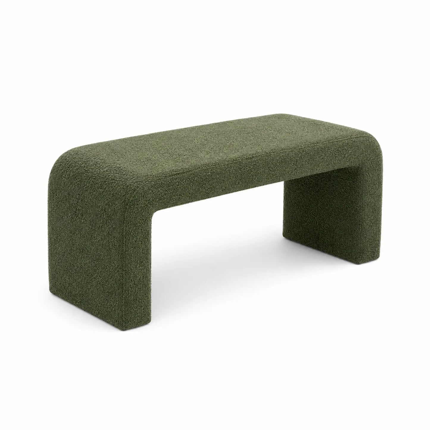 Bank aus Bouclé-Stoff und Holz, Grün, 120 cm