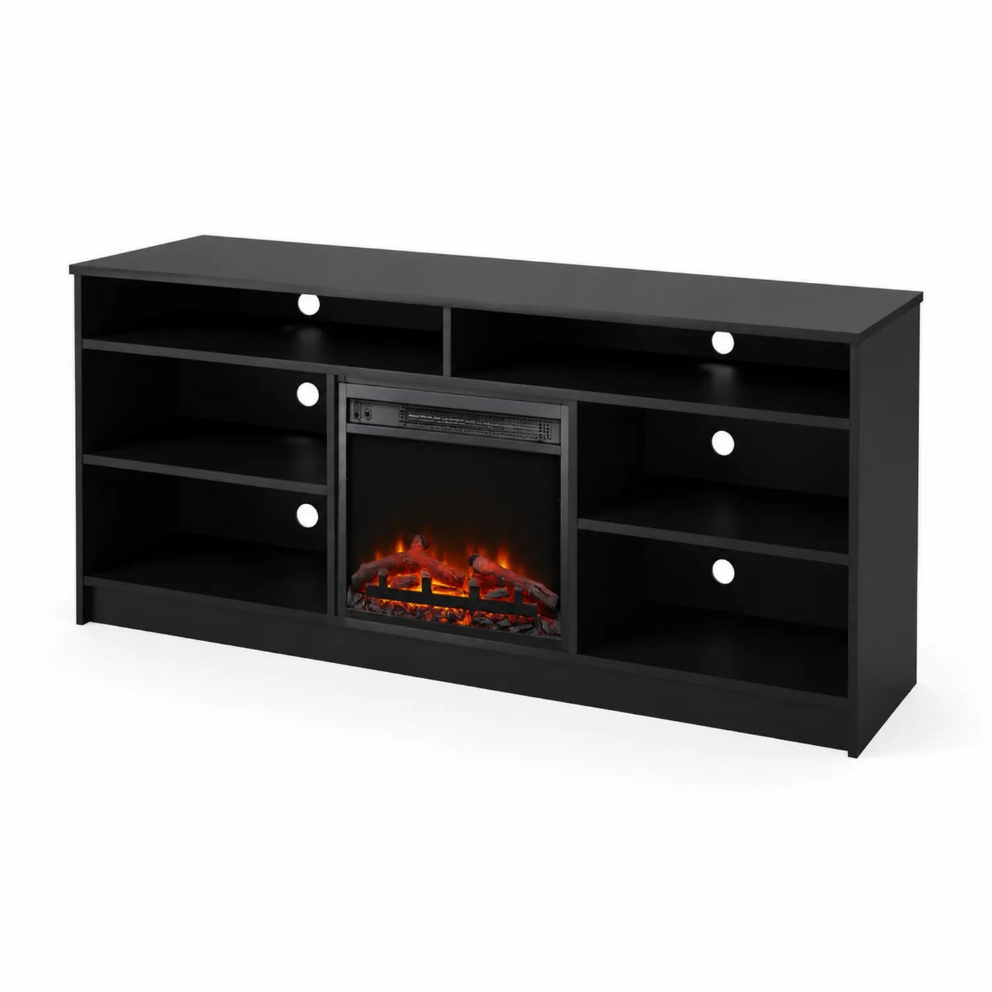 TV-Schrank mit elektrischem Kamin Holzwerkstoff Schwarz