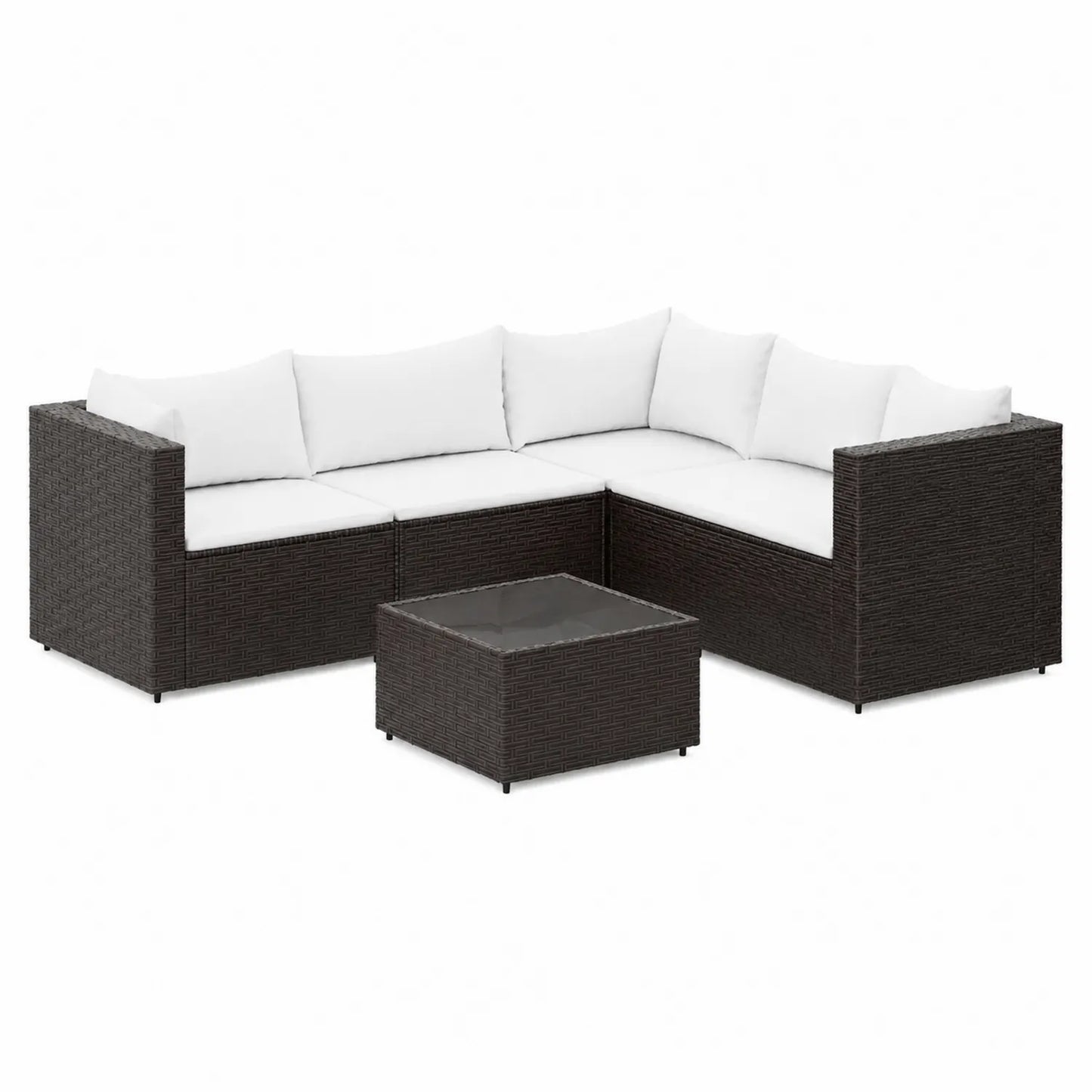 Outdoor Ecksofa Set Rattan Glas Braun/Weiß 210x140x65 cm