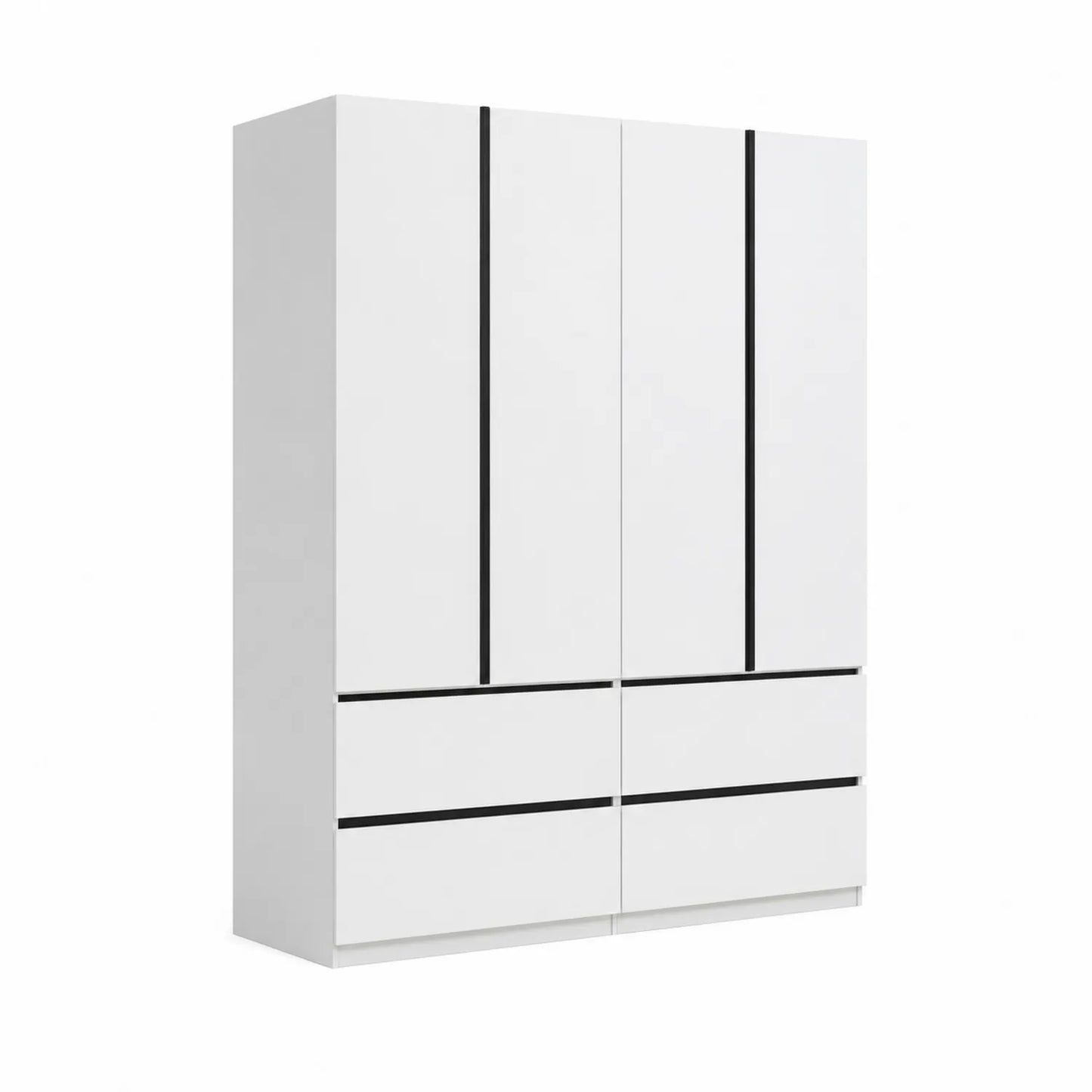Weißer Kleiderschrank mit 4 Türen und 4 Schubladen aus MDF