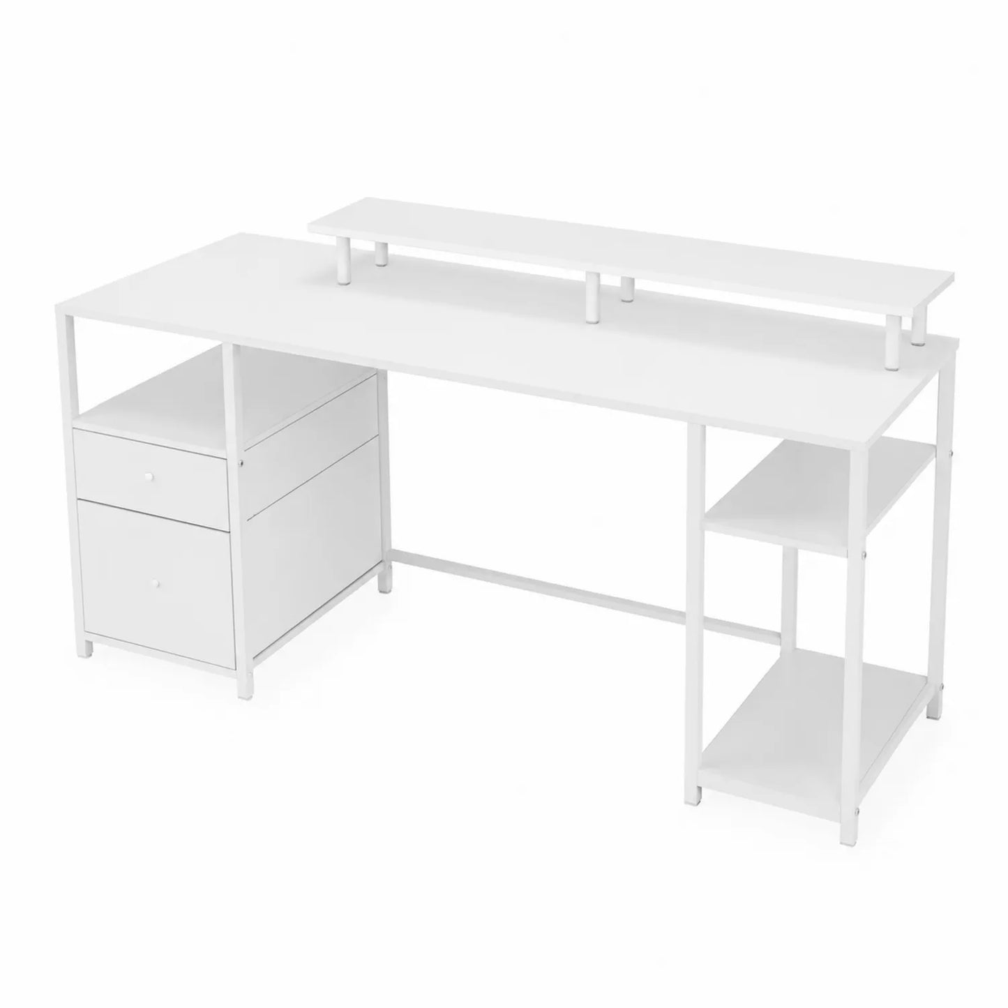 Schreibtisch 150x60x75 cm Weiß MDF Metall mit Regal und Schubladen