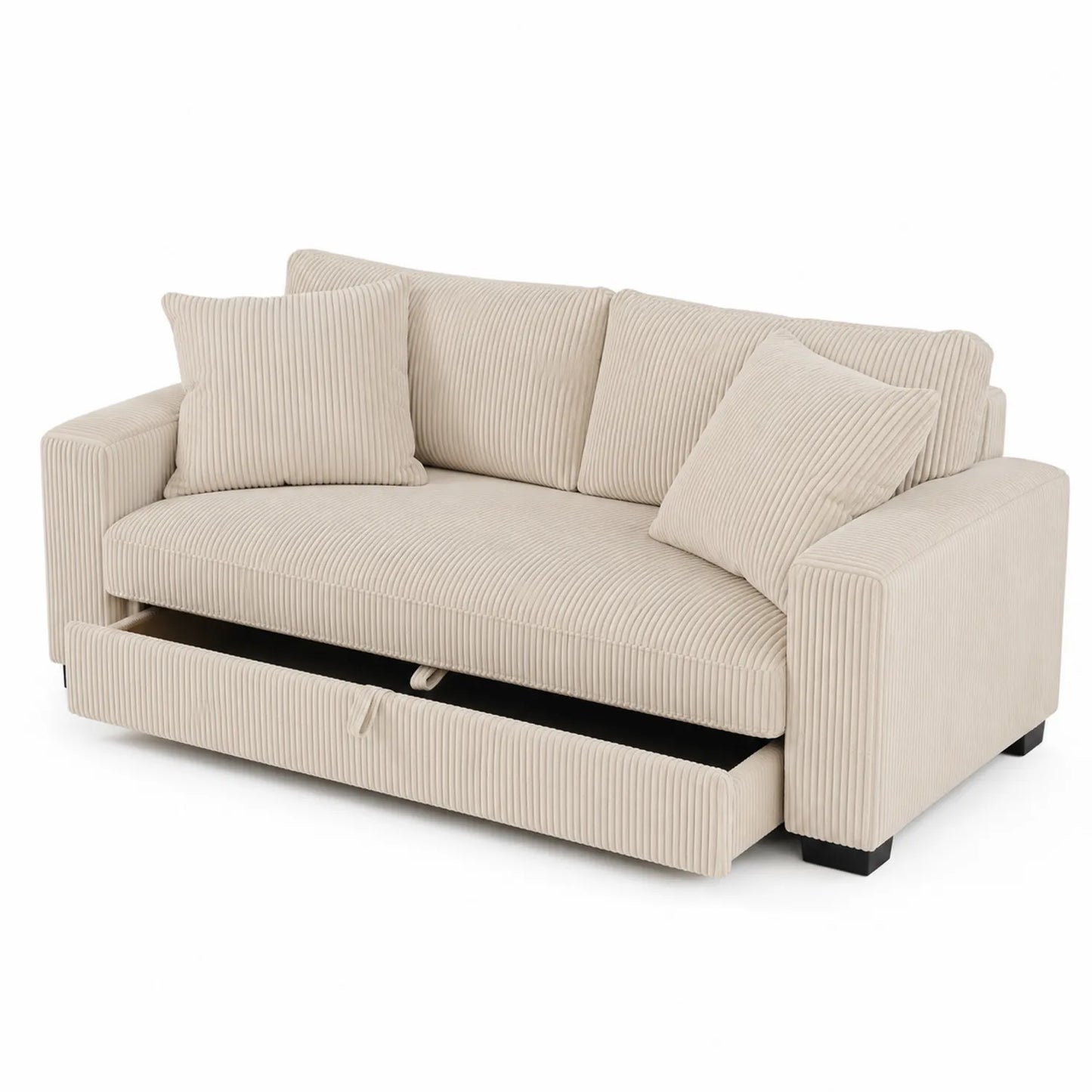 Cord-Schlafsofa Beige mit Stauraum und Kissen