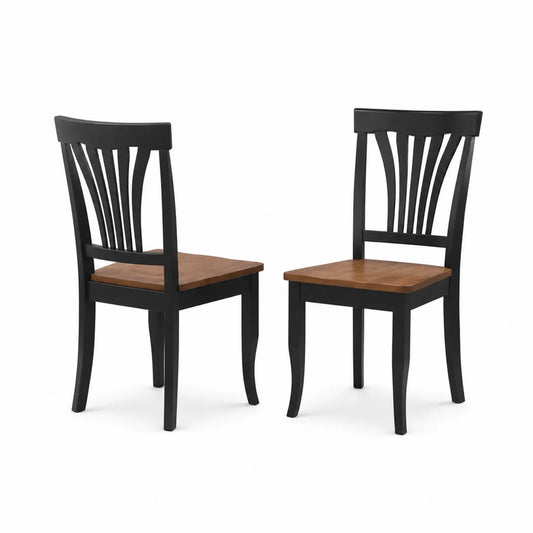 2er Set Esszimmerstühle aus Holz mit Eichen-Sitzfläche, schwarzer Rahmen