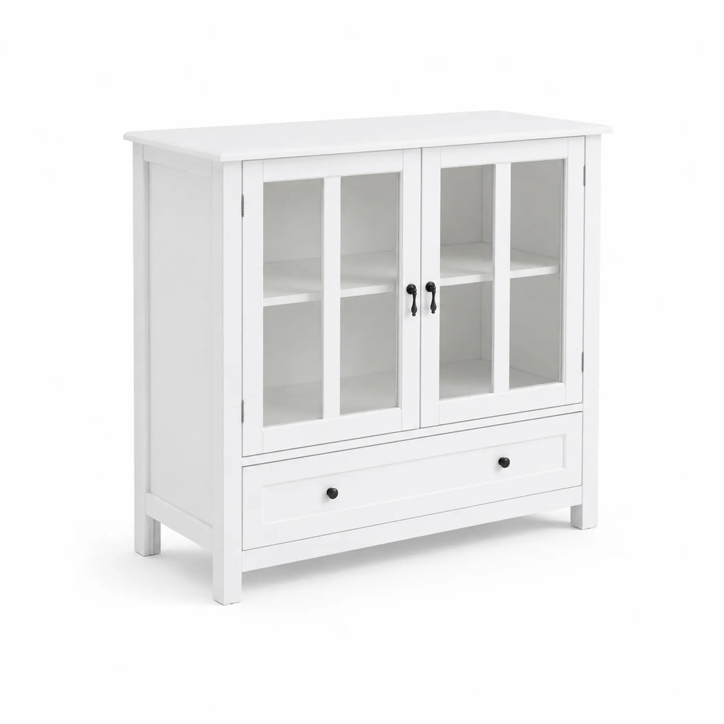 Sideboard aus Holz mit Klarglastüren und Schublade Weiß