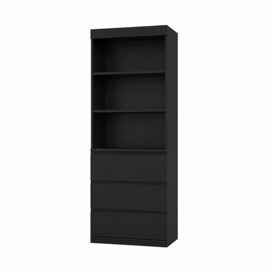 Bücherregal aus MDF-Holz Schwarz mit 4 Fächern und 3 Schubladen
