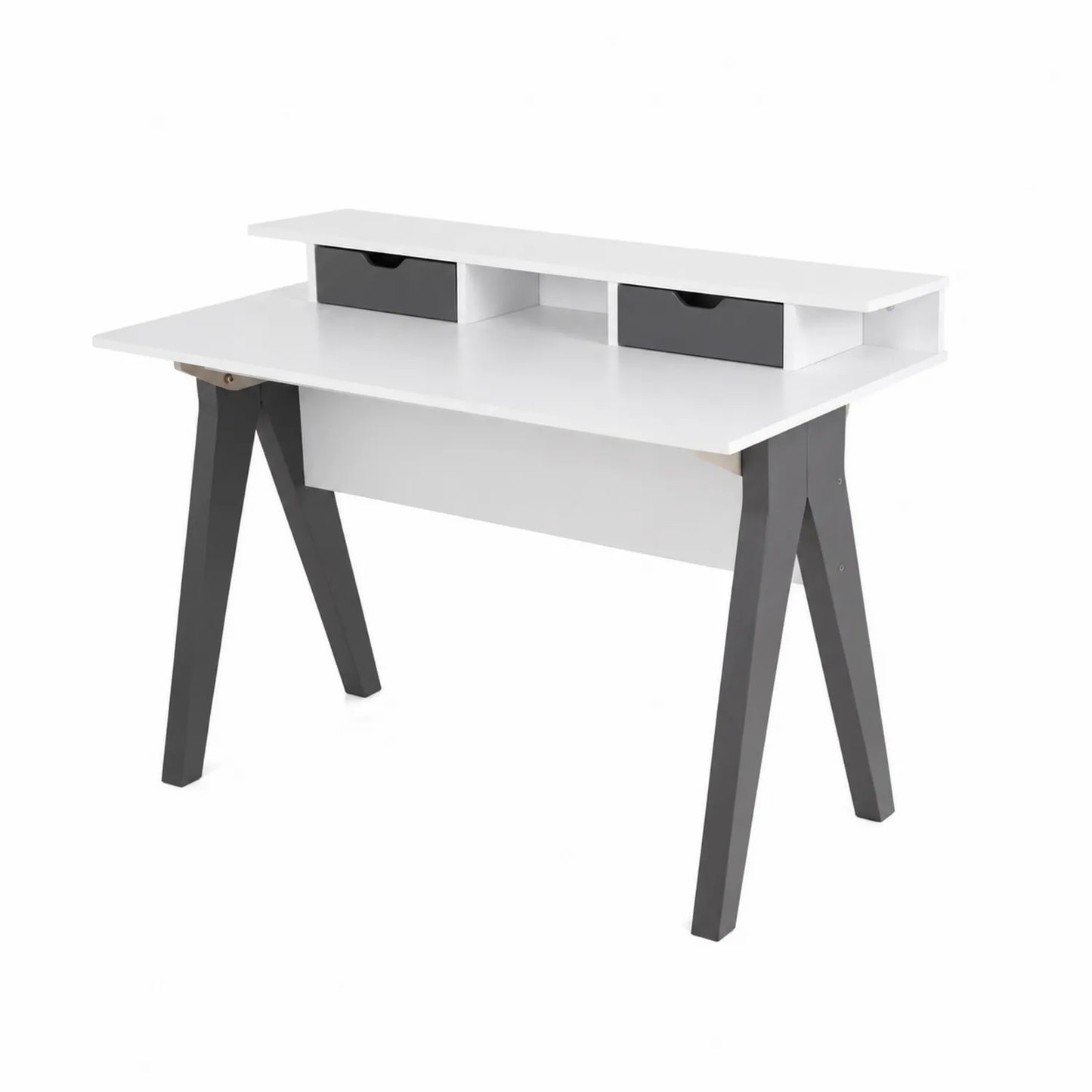 Schreibtisch aus MDF Weiß Grau mit 2 Schubladen