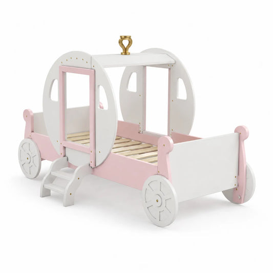 Kinderbett Kutsche MDF Weiß/Rosa 160x80 cm