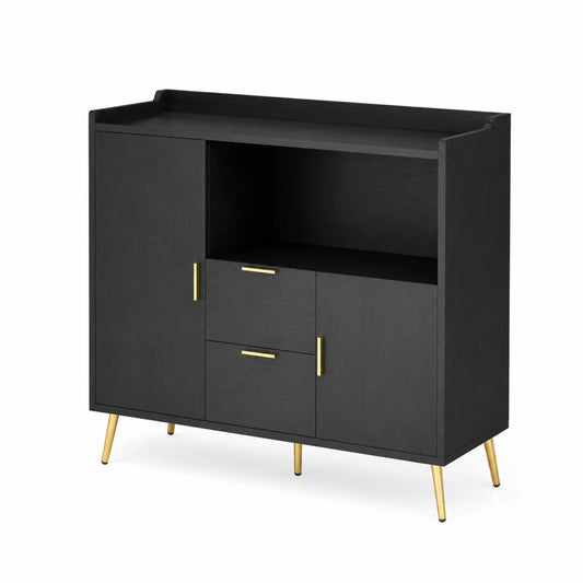 Sideboard mit Schubladen und Tür aus Holz und Metall Schwarz 80x90x35 cm