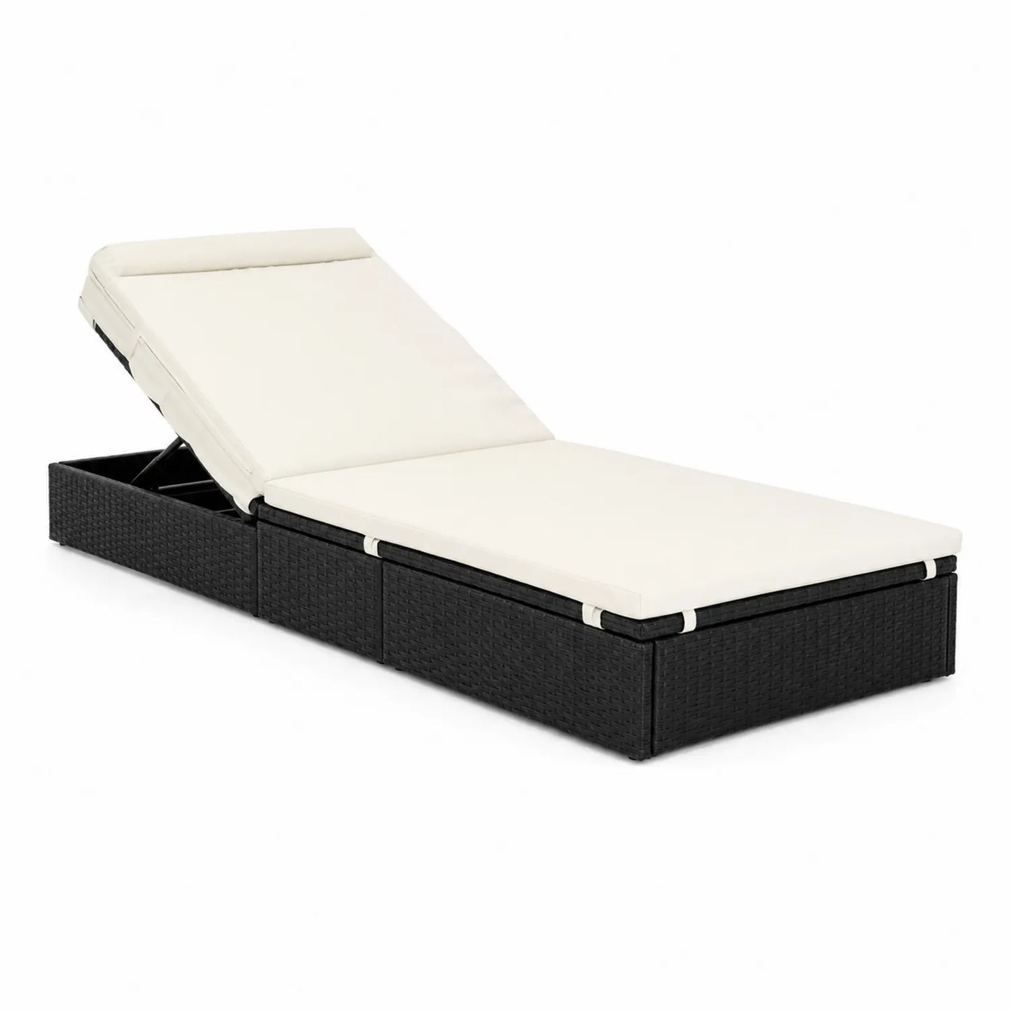 Gartenliege PE Rattan Schwarz/Cremeweiß