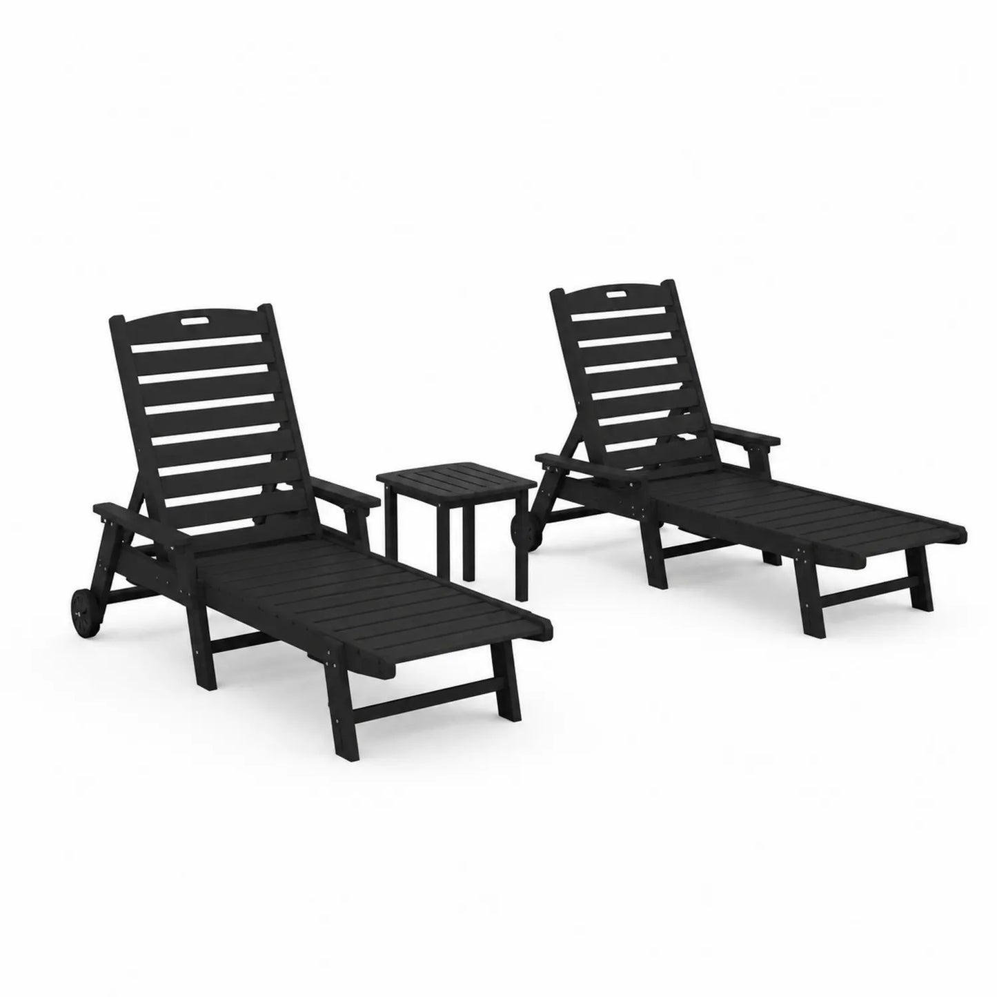 Schwarzes Garten-Liegestuhl-Set aus Akazienholz mit Tisch
