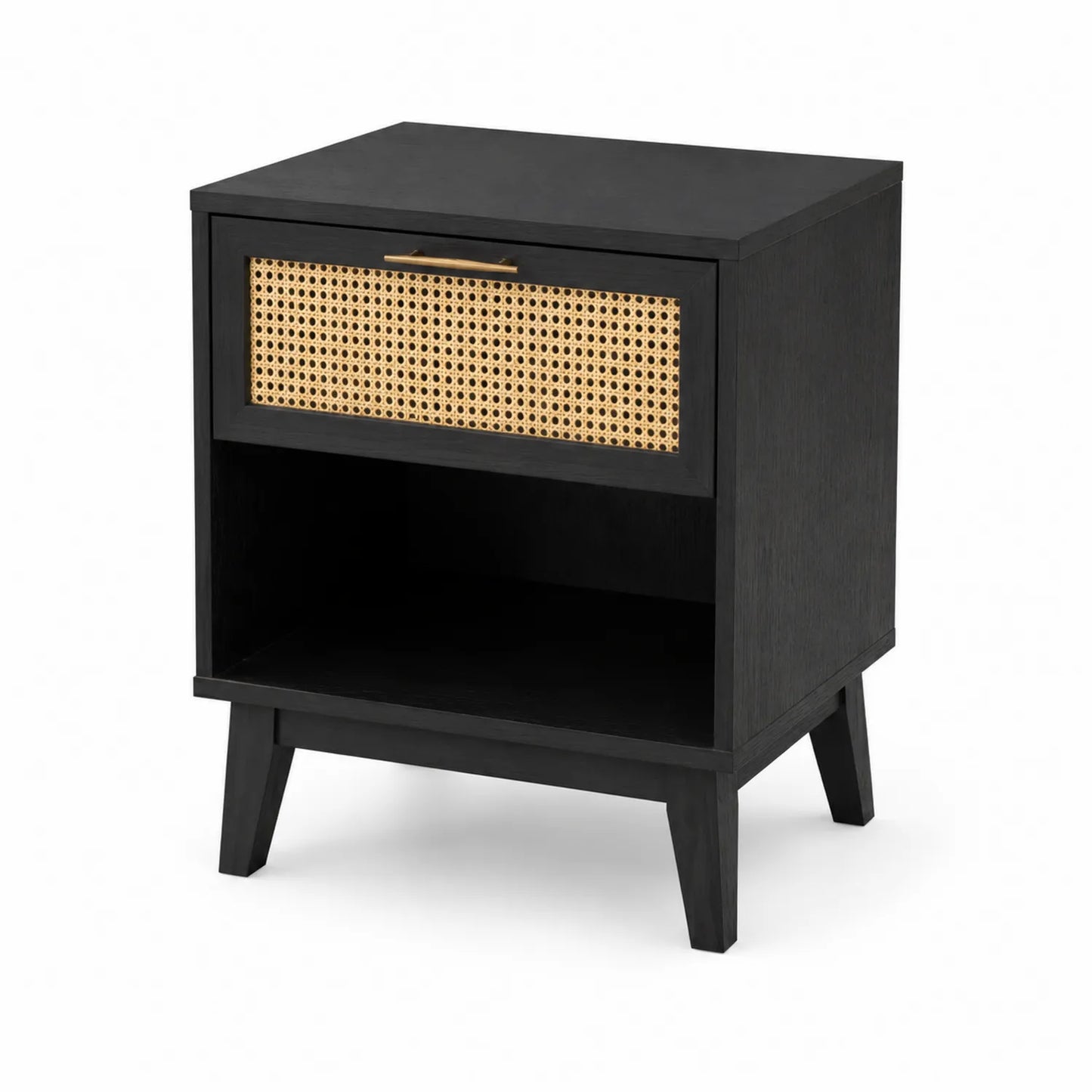 Nachttisch Holz Bambusgeflecht Schwarz 45x35x55 cm
