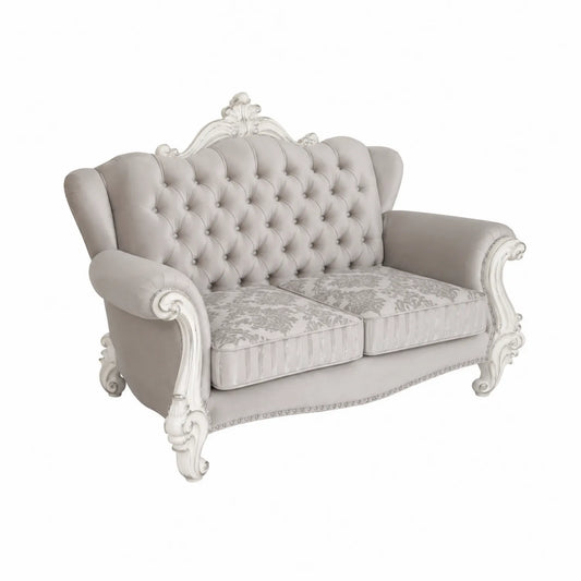 Zweisitzer Sofa Samt Cremeweiß Holzrahmen