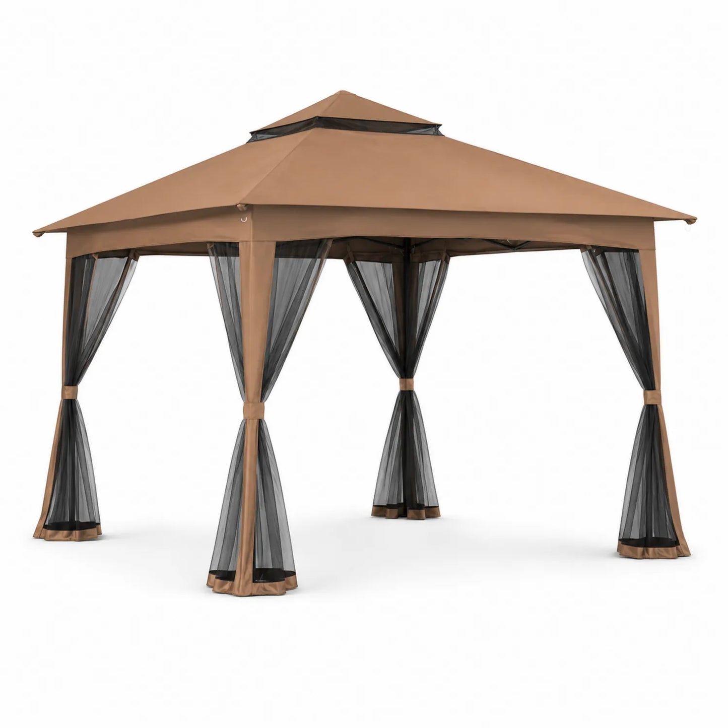 Pavillon 3x3m Polyester Braun mit Stahlrahmen
