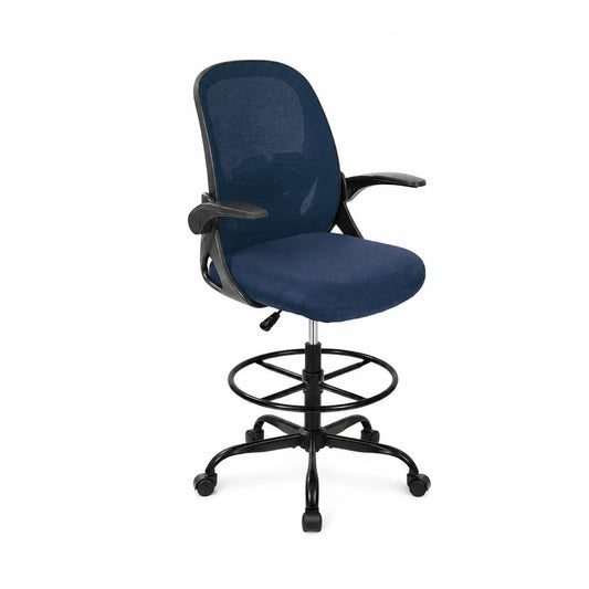 Bürostuhl Netzrücken Metallrahmen Blauer Stoff