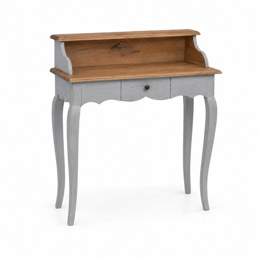 Schreibtisch Vintage Holz mit Regal und Schublade Grau/Eiche