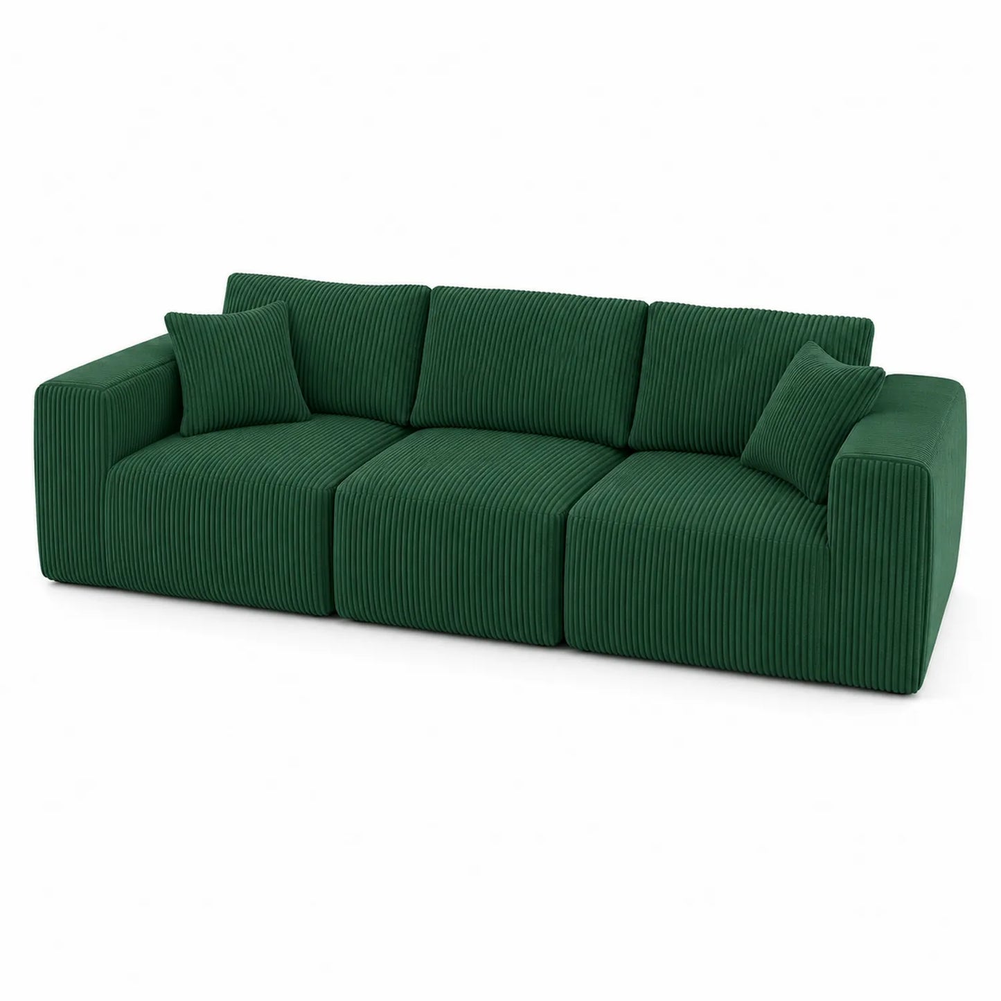 Cordstoff 3-Sitzer Sofa Dunkelgrün mit Kissen