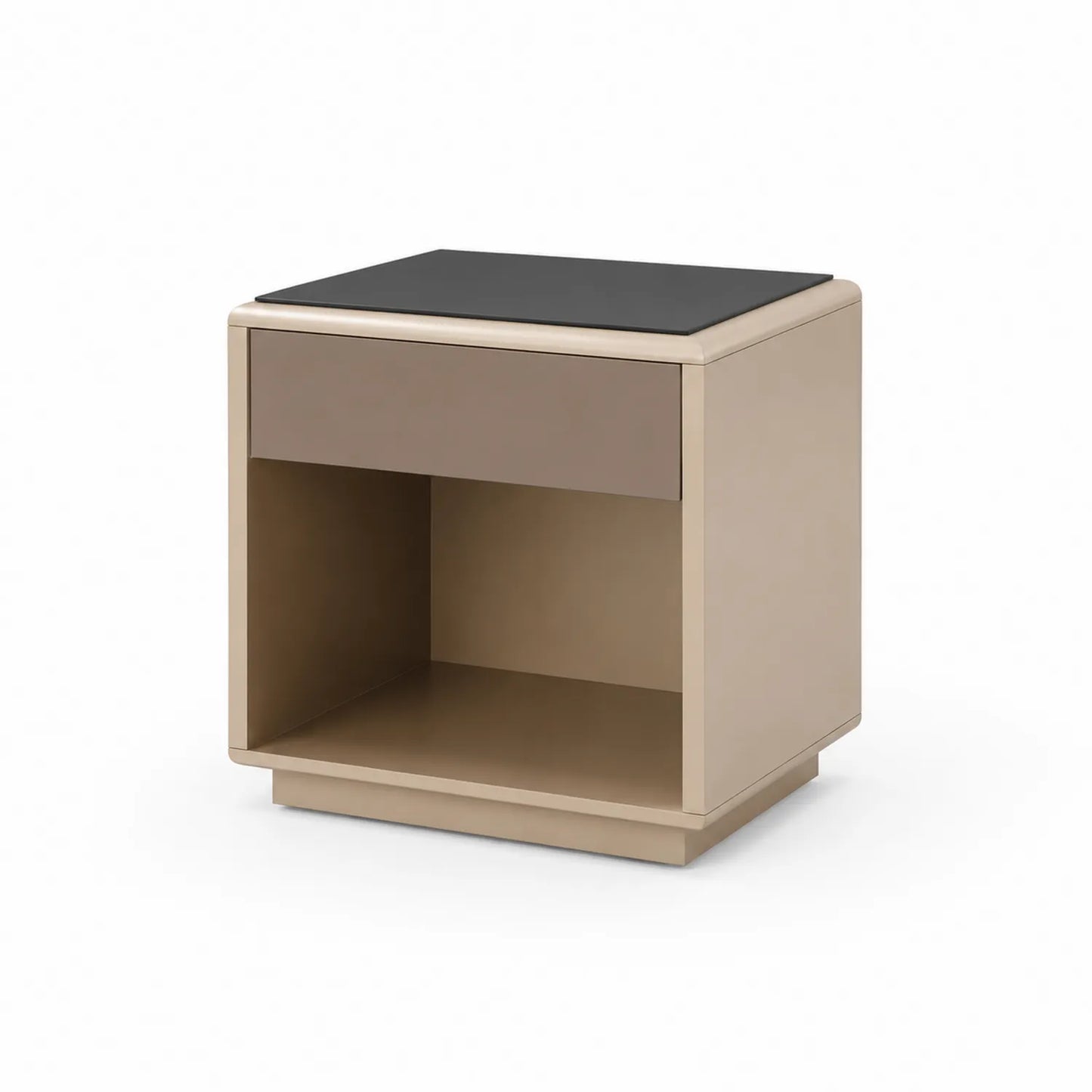 Nachttisch mit Schublade und Regal aus MDF und Glas, Beige/Schwarz