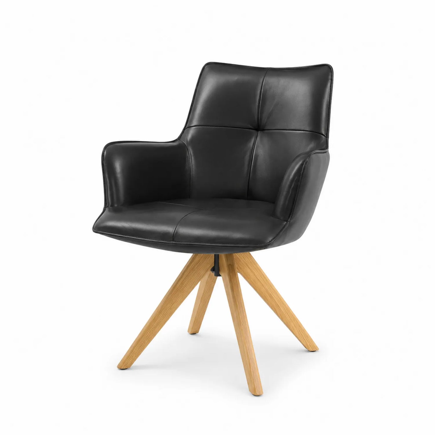 Drehstuhl aus Leder mit Holzgestell