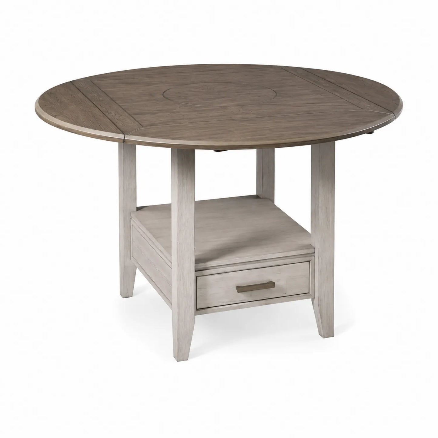 Runder Esstisch aus Eichen- und Kiefernholz mit Schublade 120cm Braun/Weiß