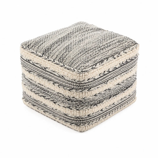 Hocker quadratisch Baumwolle Beige/Schwarz