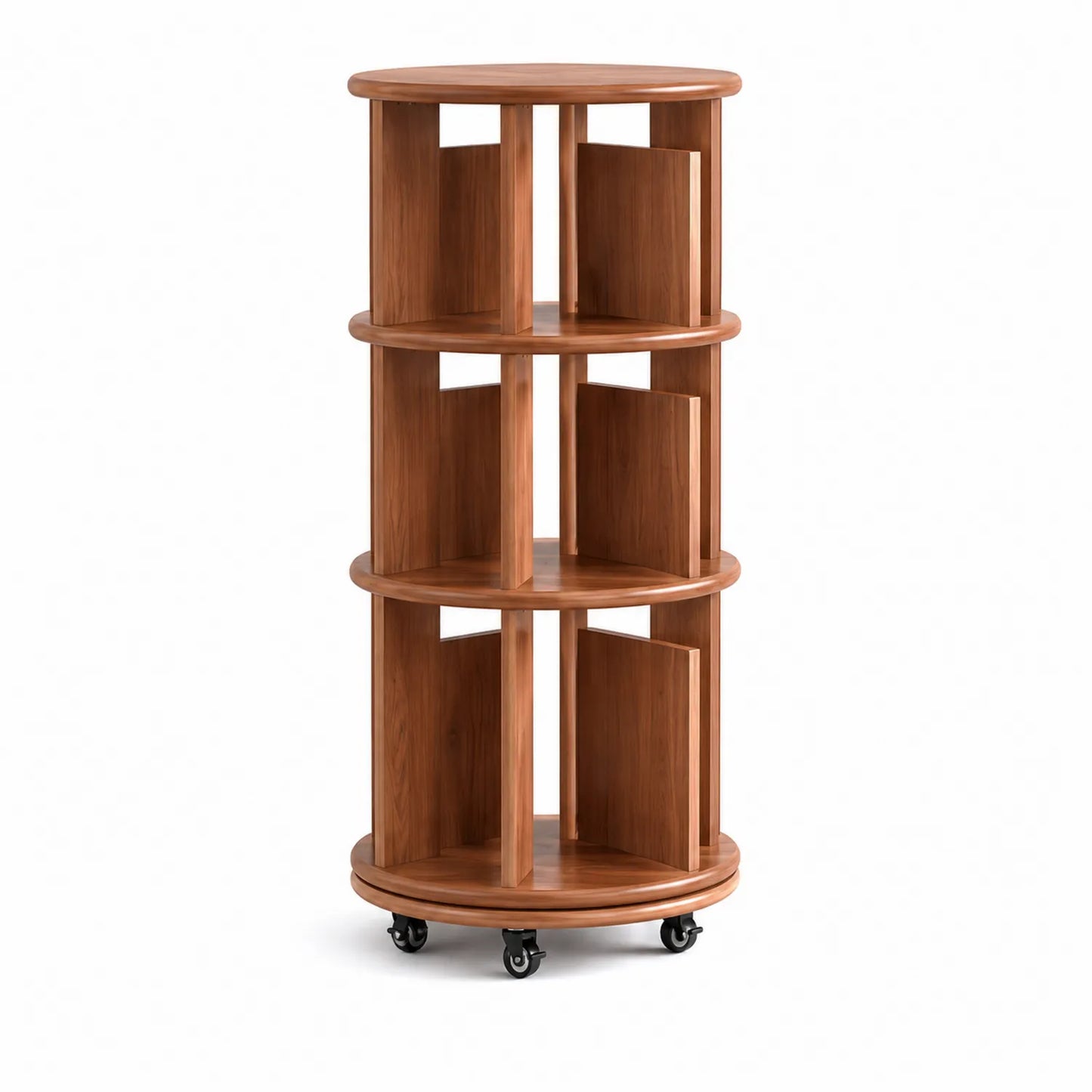 Rundes Bücherregal aus Holz mit Rollen 150cm hoch