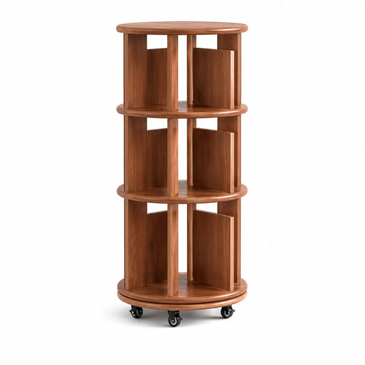 Rundes Bücherregal aus Holz mit Rollen 150cm hoch