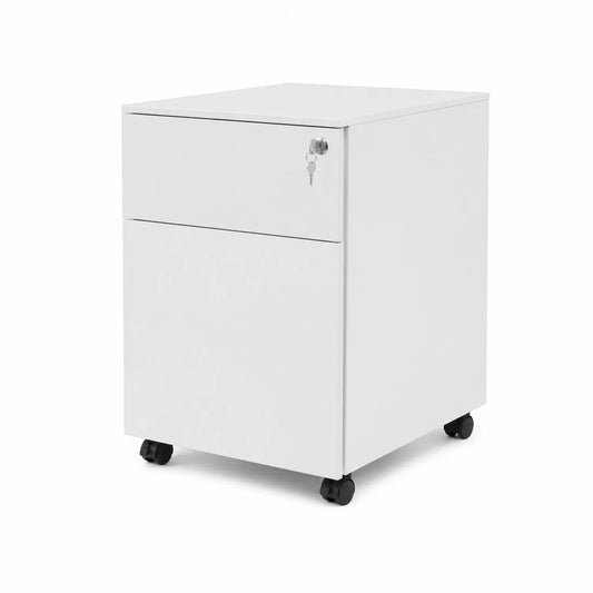 Stahl Aktenschrank mit Schloss und Rollen Weiß