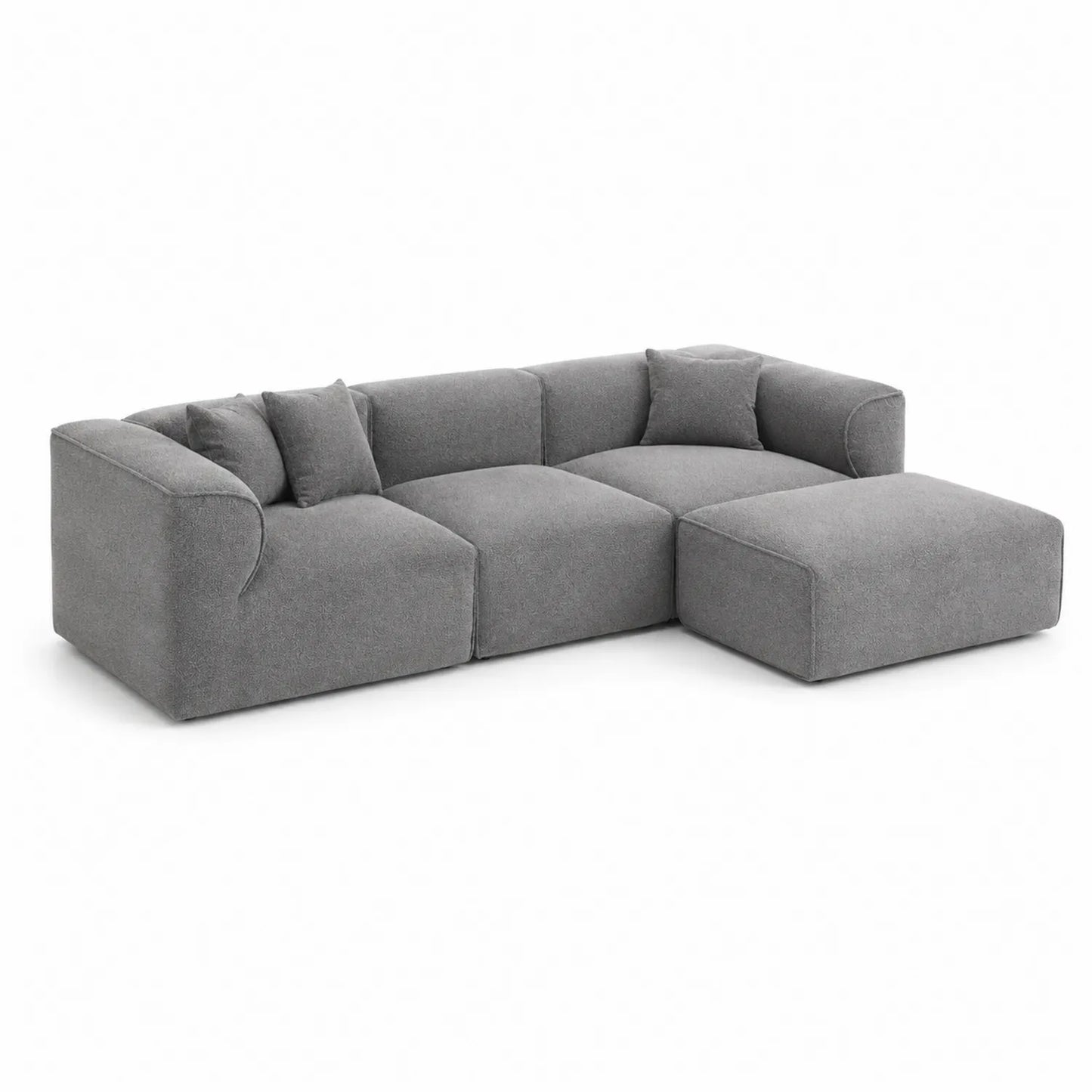 Ecksofa mit Ottomane, L-Form, Holzrahmen, Polyester, Grau