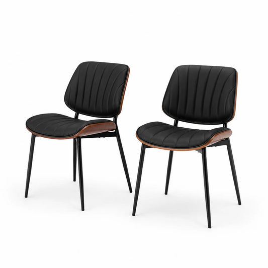 2er Set Esszimmerstühle PU-Leder Schwarz Metall