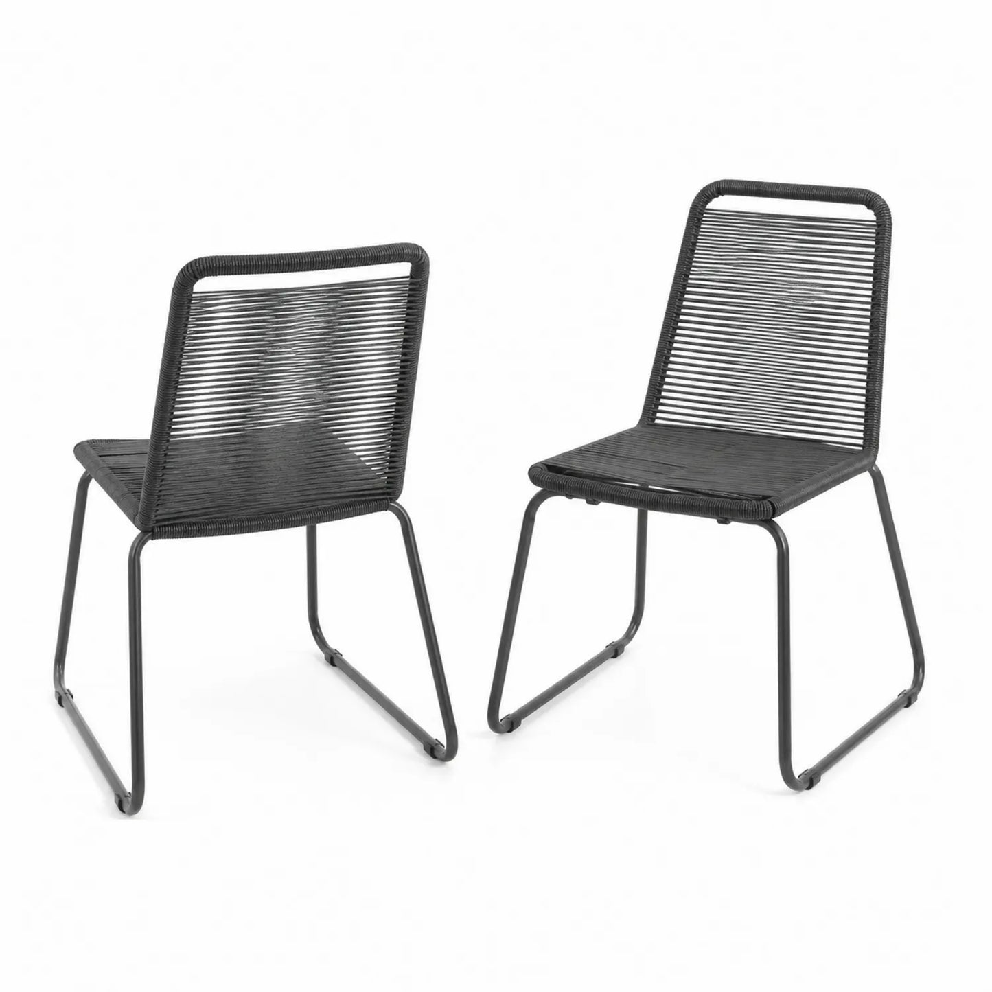 Gartenstühle Set aus Metall und Kunststoffseil, Schwarz, 45x53x82 cm