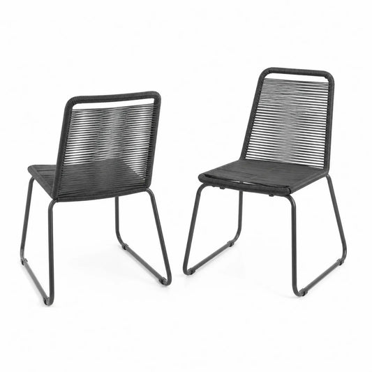 Gartenstühle Set aus Metall und Kunststoffseil, Schwarz, 45x53x82 cm