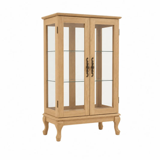 Standvitrine Eichenholz Gehärtetes Glas 2 Türen Beige
